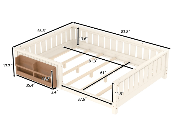 NAYA Floor Bed with Bookshelf - Queen Size