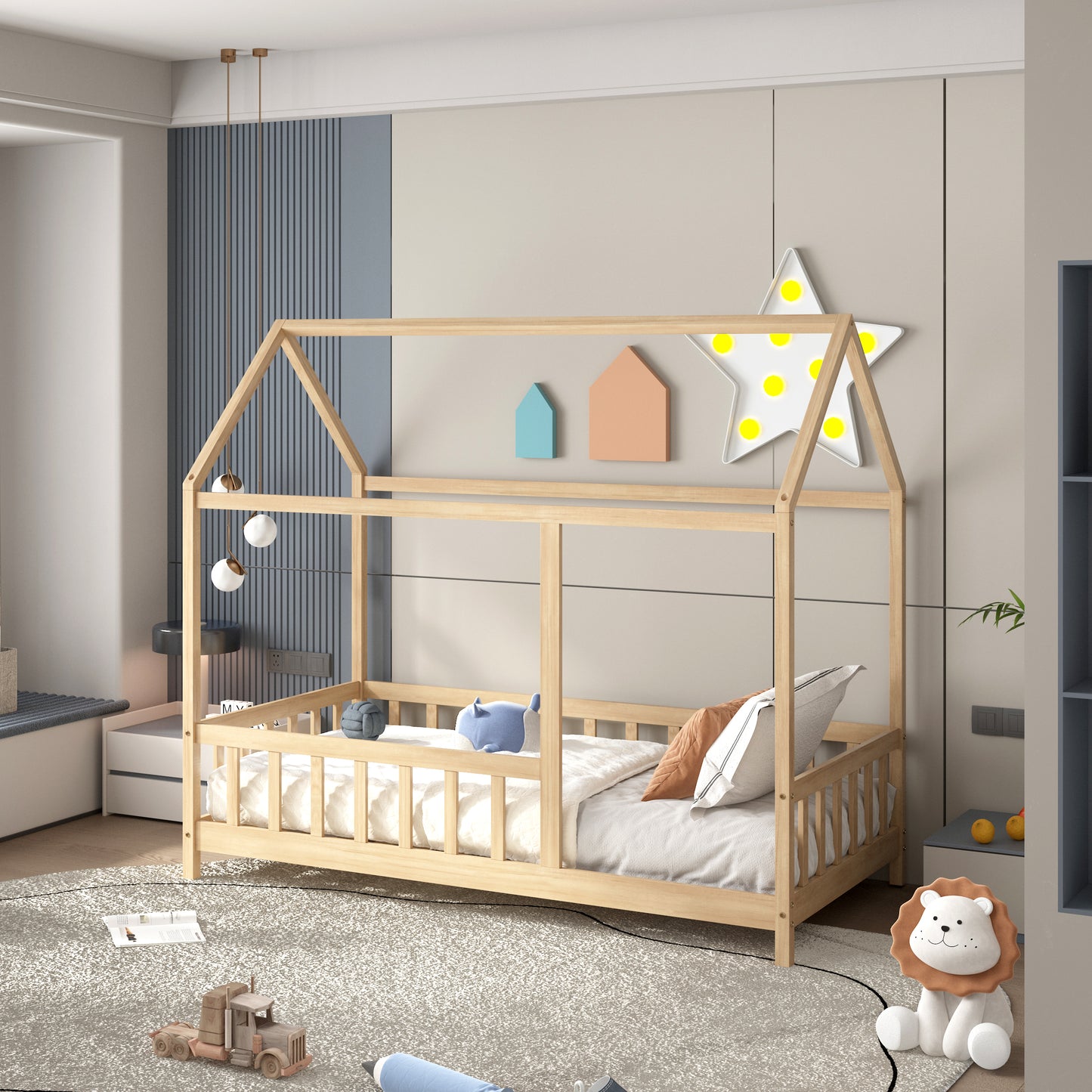 LIT EN BOIS POUR ENFANTS ARY - LIT MAISON POUR TOUT-PETIT, Blanc