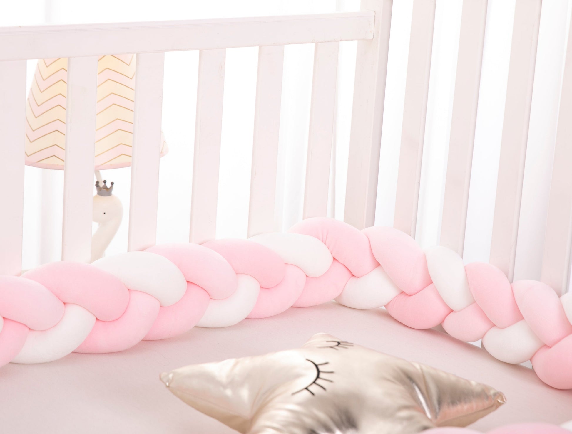 Baby Bed Bumper Pink Knotted Bumper Pads Baby Braided Crib Bumper