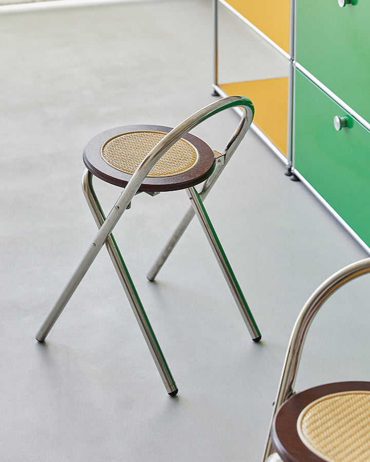 French-Style Rattan Folding Stool