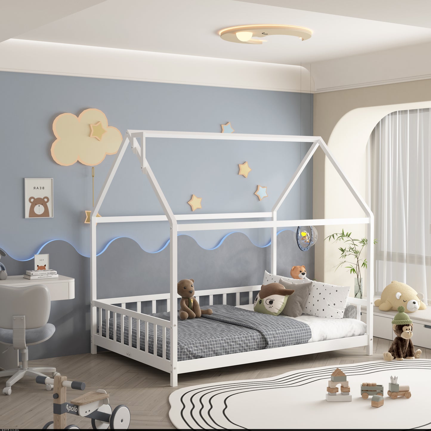 LIT EN BOIS POUR ENFANTS ARY - LIT MAISON POUR TOUT-PETIT, Blanc