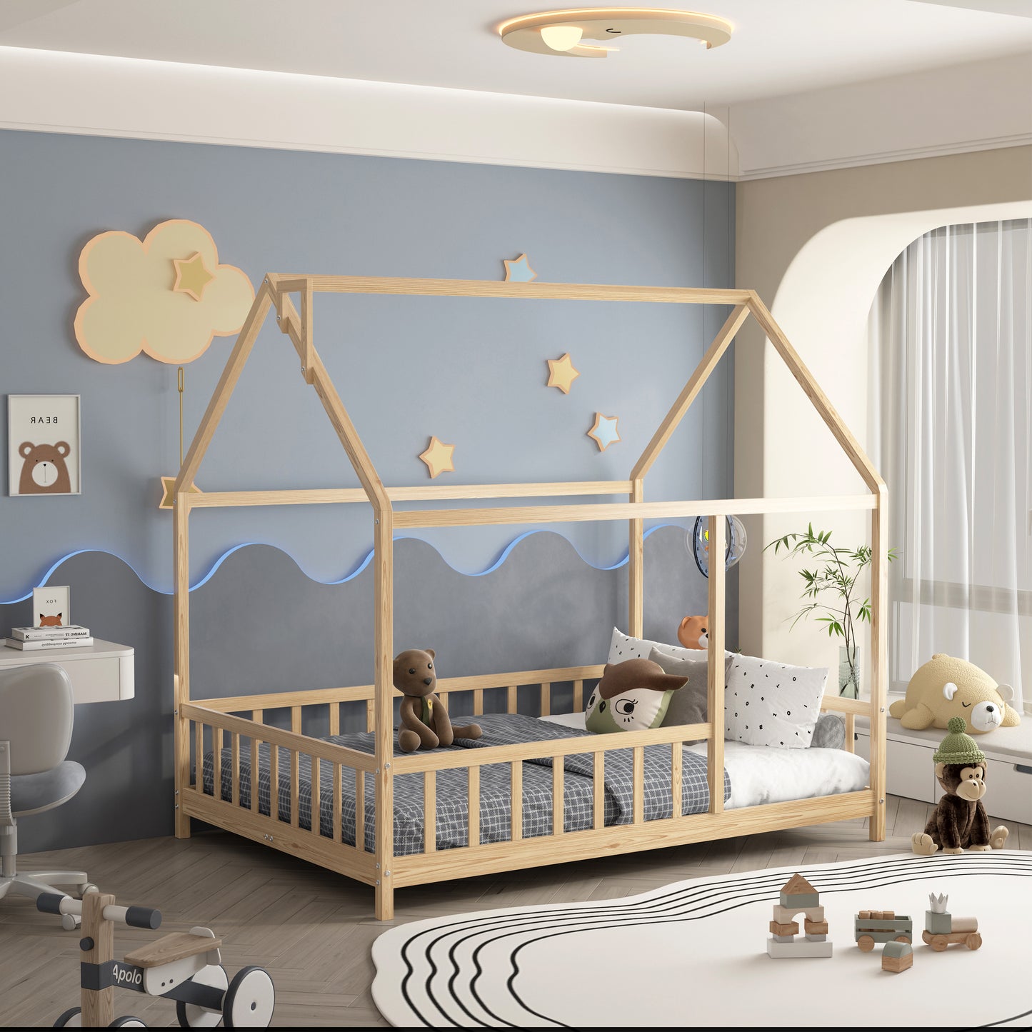 LIT EN BOIS POUR ENFANTS ARY - LIT MAISON POUR TOUT-PETIT, Blanc
