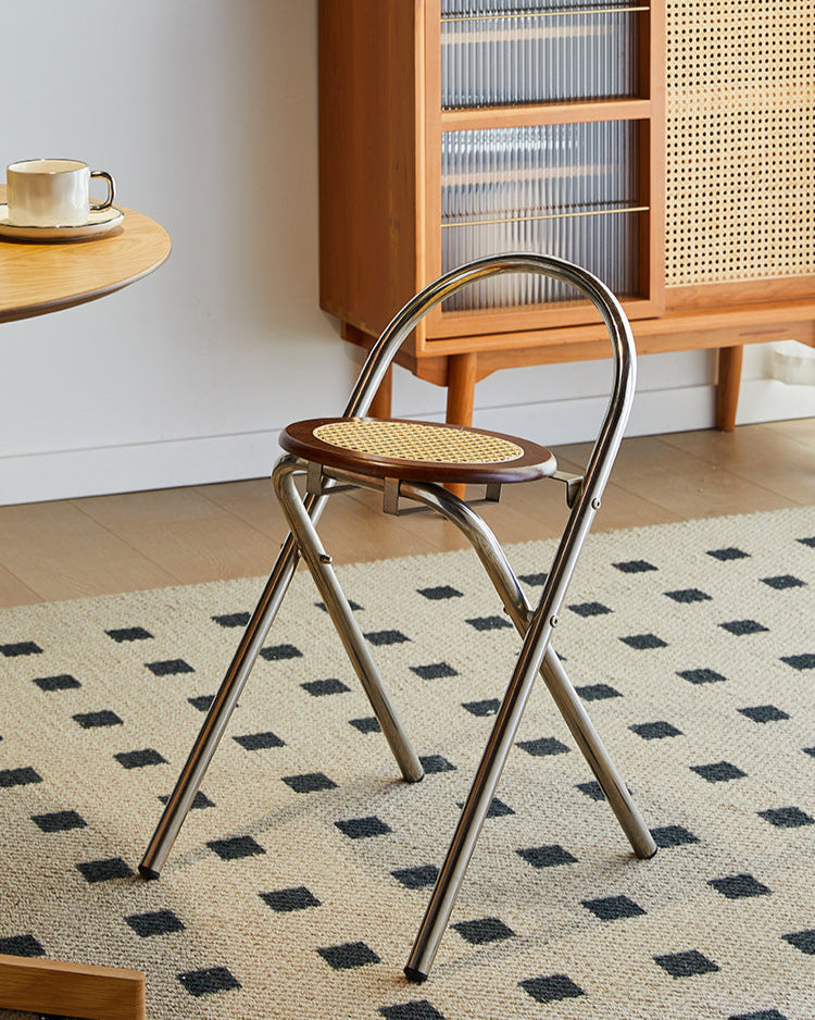 French-Style Rattan Folding Stool