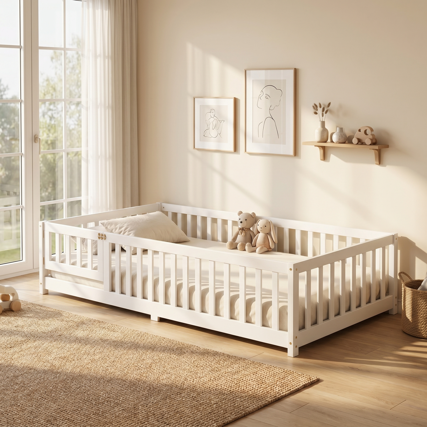 MEŽA Montessori Floor Bed with Rails & Gate