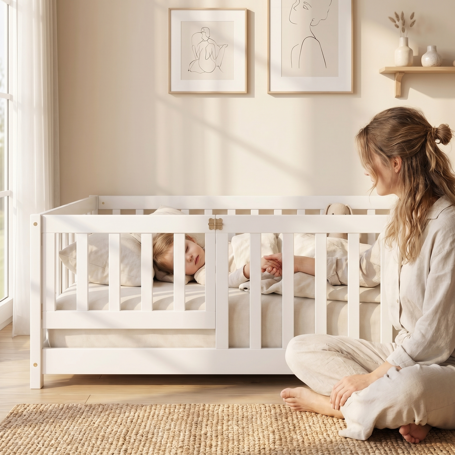 MEŽA Montessori Floor Bed with Rails & Gate