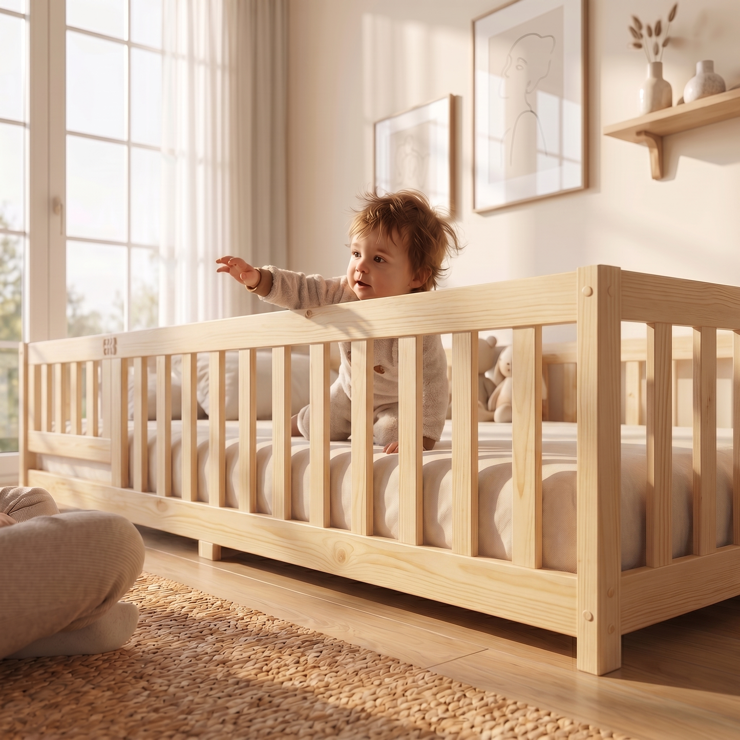 MEŽA Montessori Floor Bed with Rails & Gate