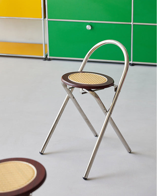 French-Style Rattan Folding Stool